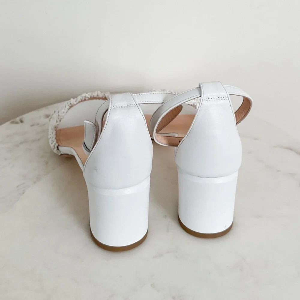 AGL NEW Crochet White Leather Ankle Strap Sandals Size 41 EU 11 US